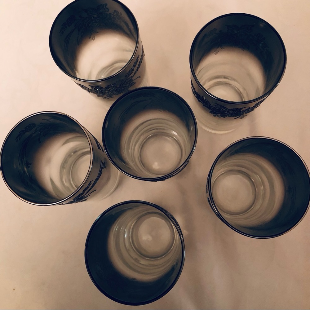 1970s Vitreon Queen’s Lustreware 6 Silver Platinum Mirror OmbreHighball Glasses - Picture 8 of 11